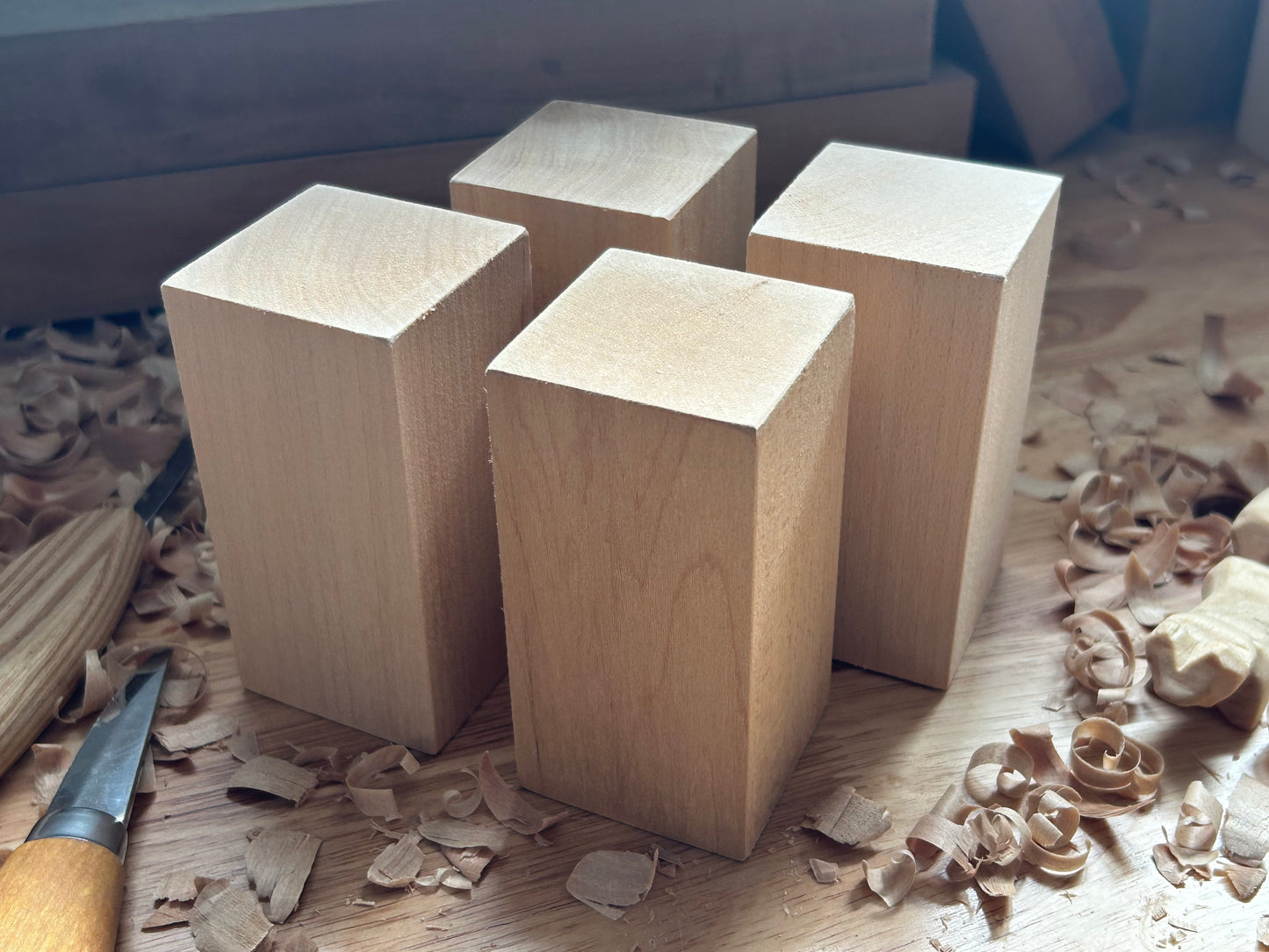 Basswood Carving Block Bundle - 4 × Large (50 × 50 × 100 mm)